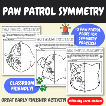 Preview of Paw Patrol Symmetry | Lines of Symmetry Activity | Paw Patrol Coloring | MEDIUM