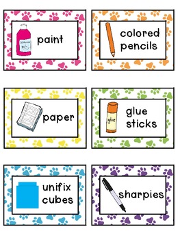 paw print classroom supply labels by rachelle rosenblit tpt
