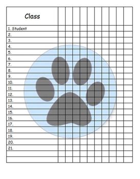 Preview of Paw Print Gradebook Page