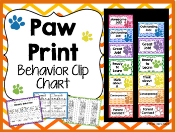 Preview of Paw Prints Behavior Clip Chart Outstanding in BLUE