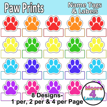 Paw Prints Editable Name Tags & Labels Colorful Classroom Décor Organization
