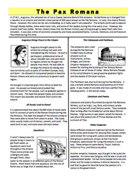 The Pax Romana - Reading Handout and Mini Book Activity - Ancient Rome