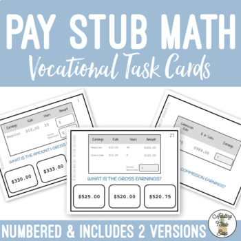 Preview of Pay Stub Math Task Cards