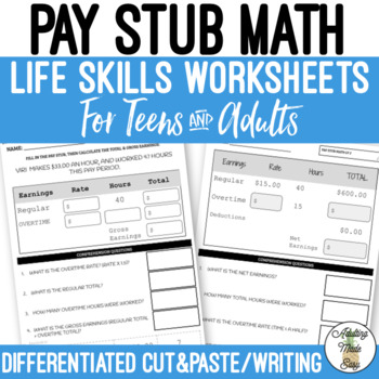 Preview of Pay Stub Math Worksheets Distance Learning