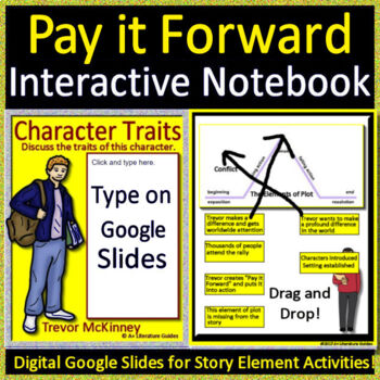 Preview of Pay it Forward Characters and Story Elements Digital Notebook - 25 Google Slides