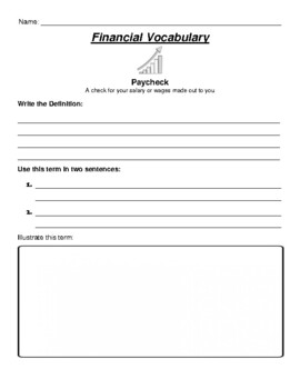 Preview of Paycheck - Vocabulary Term Worksheet (Financial Literacy)