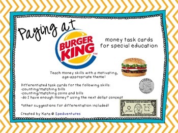 Preview of Paying at Burger King - Money Task Cards for Special Education