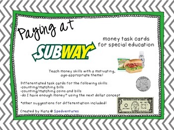 Preview of Paying at Subway - Money Task Cards for Special Education