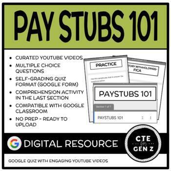 Preview of Paystubs 101 Digital Lesson & Quiz - Google Form - Self-Grading - No Prep