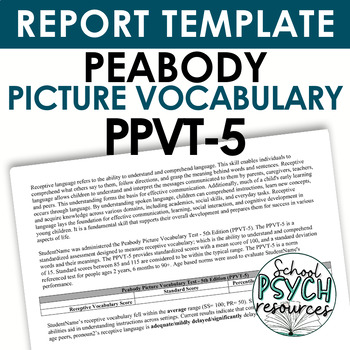 Preview of Peabody Picture Vocabulary Test PPVT5 Report Template Psych Special Ed Speech