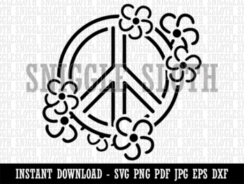Preview of Peace Sign Surrounded by Flowers Clipart Instant Digital Download SVG EPS PNG