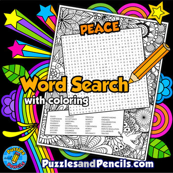 Preview of Peace Word Search Puzzle Activity with Coloring | International Day of Peace