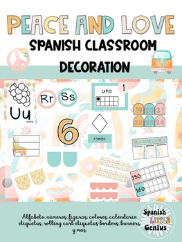 Preview of Peace and Love Spanish Classroom Decoration Bundle