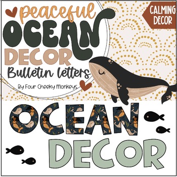 Preview of Peaceful Ocean Classroom Decor / Boho Retro Under the Sea Bulletin Board Letters
