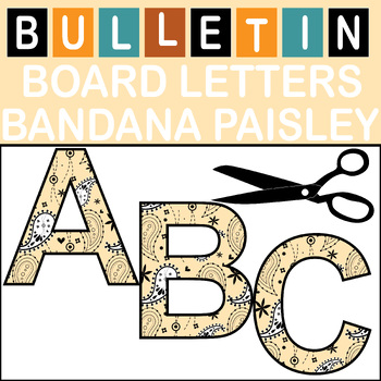 Preview of Peach Bandana Paisley Bulletin Board Letters Classroom Decor (A-Z a-z 0-9)