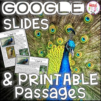 Preview of Peacocks NONFICTION Digital GOOGLE SLIDES and PRINTABLE Passages and Activities