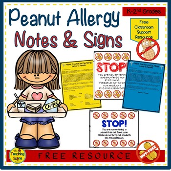 Preview of Peanut Allergy Note & Poster {FREE}