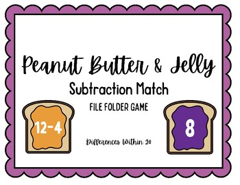 Preview of Peanut Butter & Jelly Subtraction Match File Folder Game for Autism/MD K-6