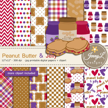 Preview of Peanut Butter and Jelly Digital Paper and Jam Clipart