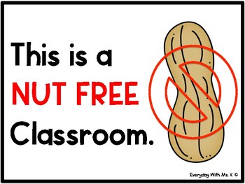 Preview of Peanut, Tree Nut, Nut Free Sensitive School Table Classroom Signs (Freebie)