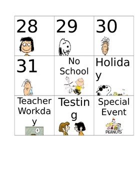Peanuts Snoopy Calendar Cards by Learning to Live | TpT