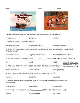 Preview of Peanuts Charlie Brown Mayflower Voyagers Video Guide-Thanksgiving