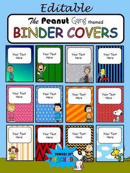 Preview of Editable Binder Covers Snoopy Charlie Brown The Peanuts Gang Inspired