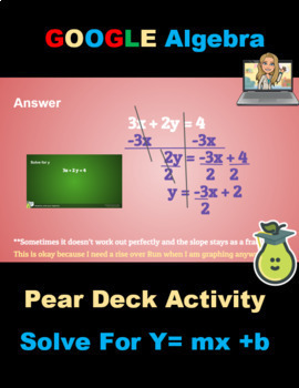 Preview of Pear Deck Solve For Y= MX +B Linear Equation Slope Intercept Form Algebra 