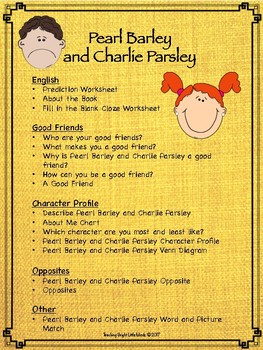 Pearl Barley and Charlie Parsley Worksheets by Teaching Bright Little Minds