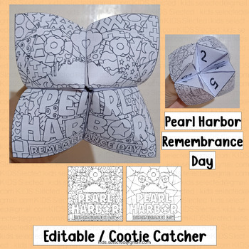 Preview of Pearl Harbor Activity Cooties Catcher Template Writing World War II Game US