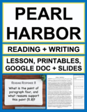 Pearl Harbor Reading Comprehension & Writing & Activities 