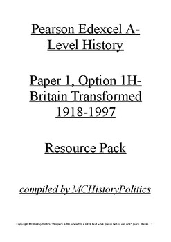 Preview of Pearson Edexcel 1H Britain Transformed 1918-1997 Resource Pack