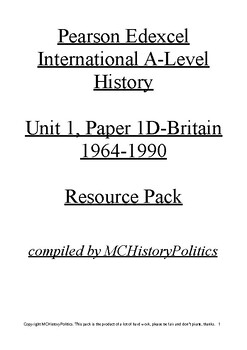 Preview of Pearson Edexcel International 1D Britain 1964-1990 Resource Pack