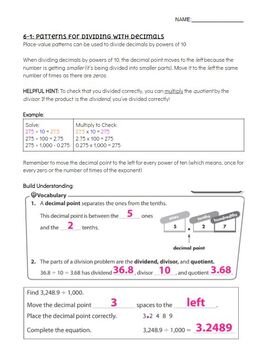 Preview of Pearson EnVision - 5th Grade - Topic 6 Divide Decimals - Cheat Sheet 