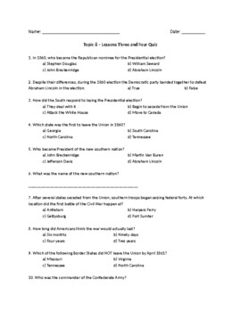 Preview of Pearson My World Interactive American History Series Topic 8 Quiz #2