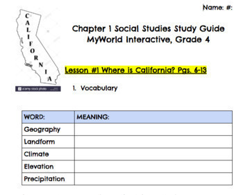 Preview of Pearson MyWorld California's Geography Chapter 1 Study Guide