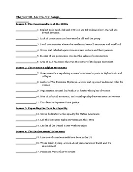 Preview of Pearson US History Chapter 18 Vocab and Quiz, American 1960s, Nixon, 70s