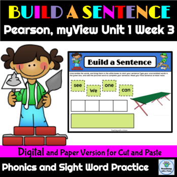 Preview of Sentence Building Activity myView Grade 1 Unit 1 Week 3 Digital & Printable