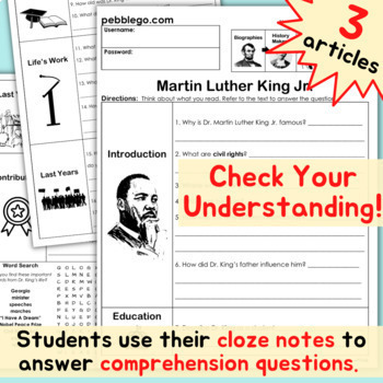 PebbleGo Martin Luther King Jr BUNDLE! MLK Differentiated Reading ...