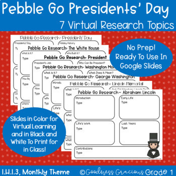 Preview of PebbleGo Presidents' Day Research- Digital or Printable Activities