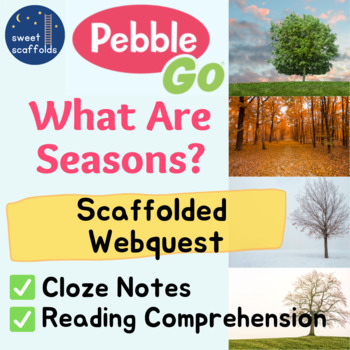 Preview of PebbleGo SEASONS Scaffolded Webquest Reading + Research Comprehension Activities