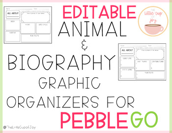 Preview of EDITABLE PebbleGo Simple Animal and Biography Graphic Organizers