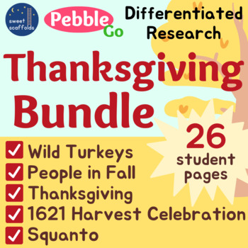 Preview of PebbleGo Thanksgiving BUNDLE! Differentiated Reading + Research / Great for ESL