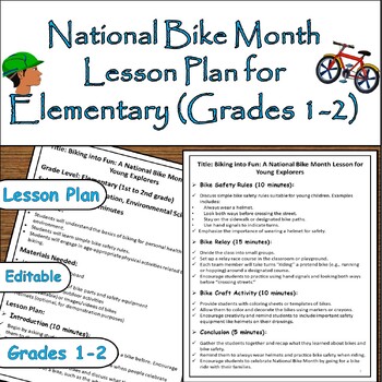 Preview of Pedal Power: National Bike Month Lesson Plan for Elementary 1st-2nd Grade/ May