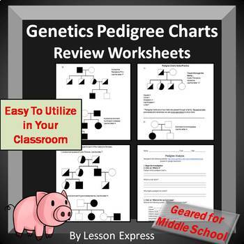 Preview of Pedigree Charts -- Notes, Practice + Review Worksheets + Online Activity