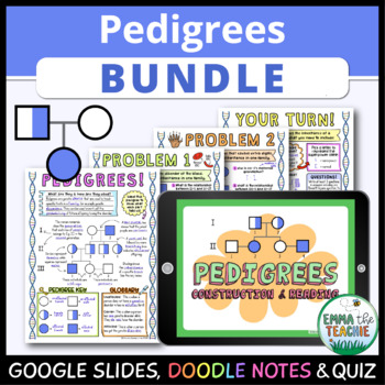 Preview of Pedigree Lesson - Digital Activities, Doodle Notes & Quiz - Build Genetic Charts