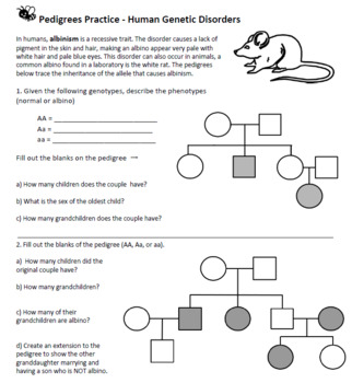 Pedigrees Practice Human Genetic Disorders Key By Biologycorner