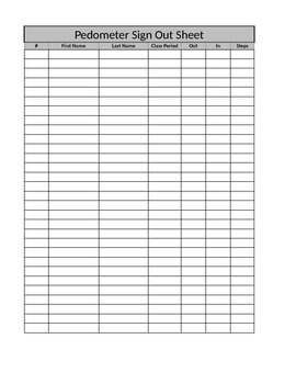 Preview of Pedometer Sign Out Sheet