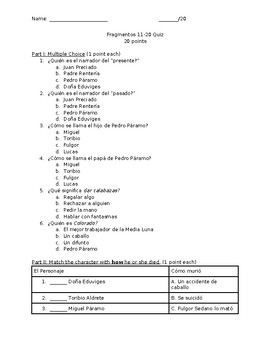 Preview of Pedro Páramo - Español - Fragments 11-20 Quiz