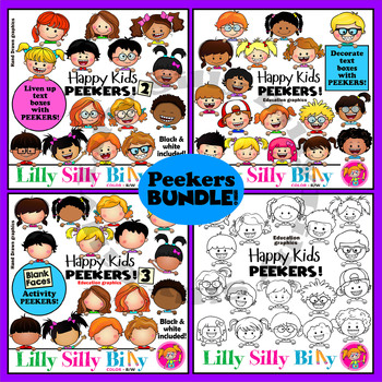 Preview of Peekers. Clipart BUNDLE. Full color and black/ white images.